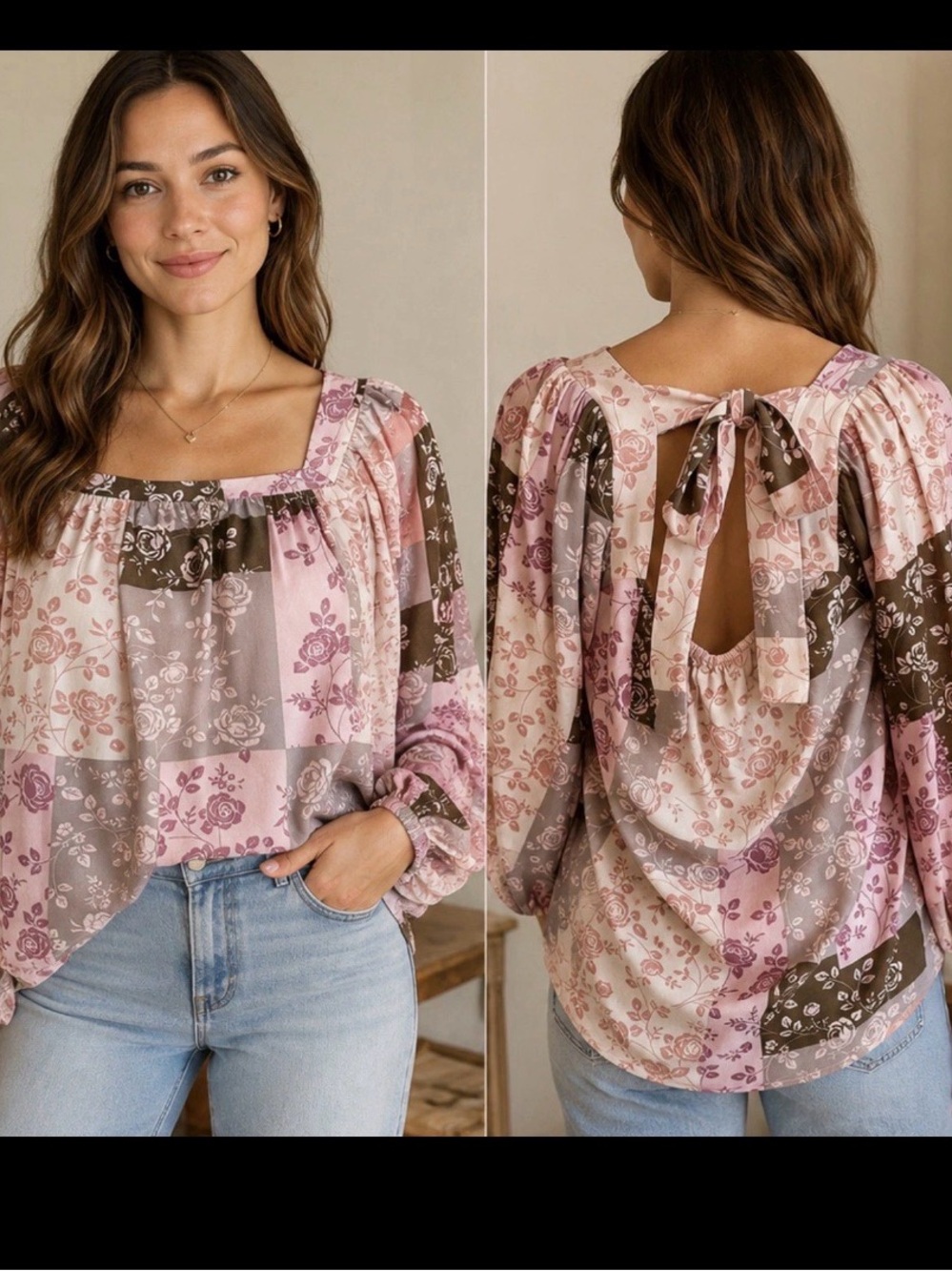 Andrée by Unit Floral Patchwork Peasant Blouse Size Small